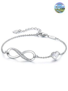 Sterling Silver Infinity Heart Bracelet w/ Sparkling Crystals Adjustable